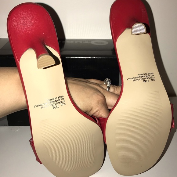 Red Studded Slide Low Heels - Picture 6 of 7